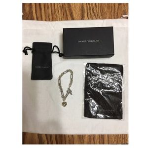 David Yurman Silver Cable Heart Charm Bracelet